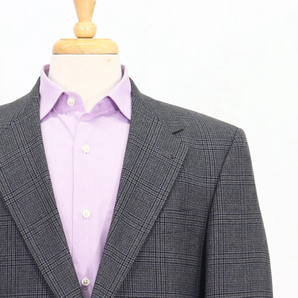 Hart Schaffner Marx 40R Gray Blazer Sport Coat Jacket 2-Button Check T381